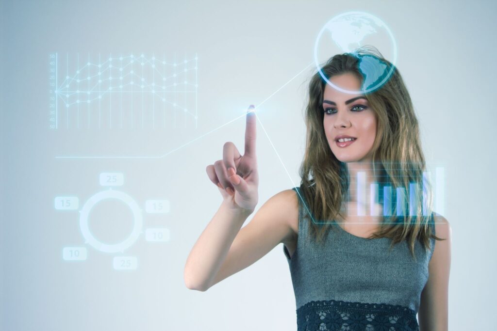 Businesswoman interacting with AI technology